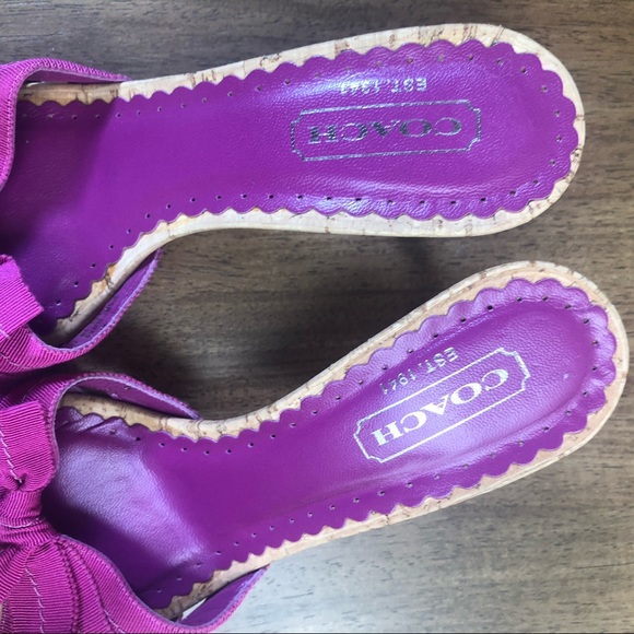 COACH Cork & Leather Kitten Heel Fuchsia Bow - Picture 3 of 7